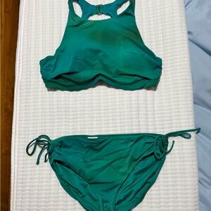 Athleta Green Bikini Set with Racerback and Side Ties